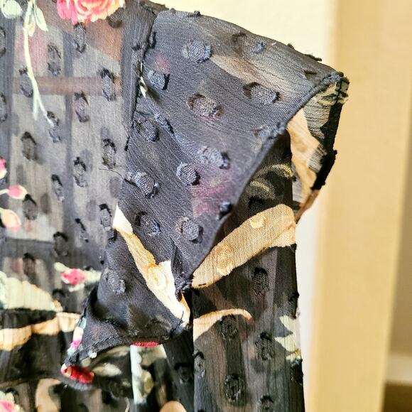 H&M DIVIDED Sheer Ruffle BOWS Floral Black Y2k Dress Sz Small Ruffle - Picture 5 of 6